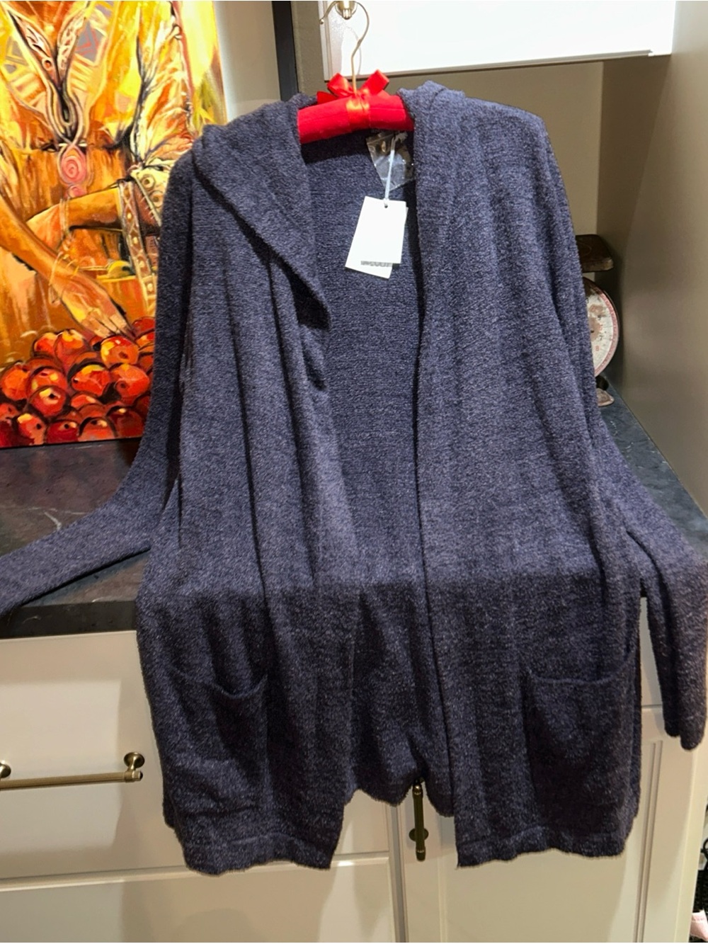 NWT Barefoot Dreams CozyChic Lite Resort Cardigan With Hood Large New Indigo